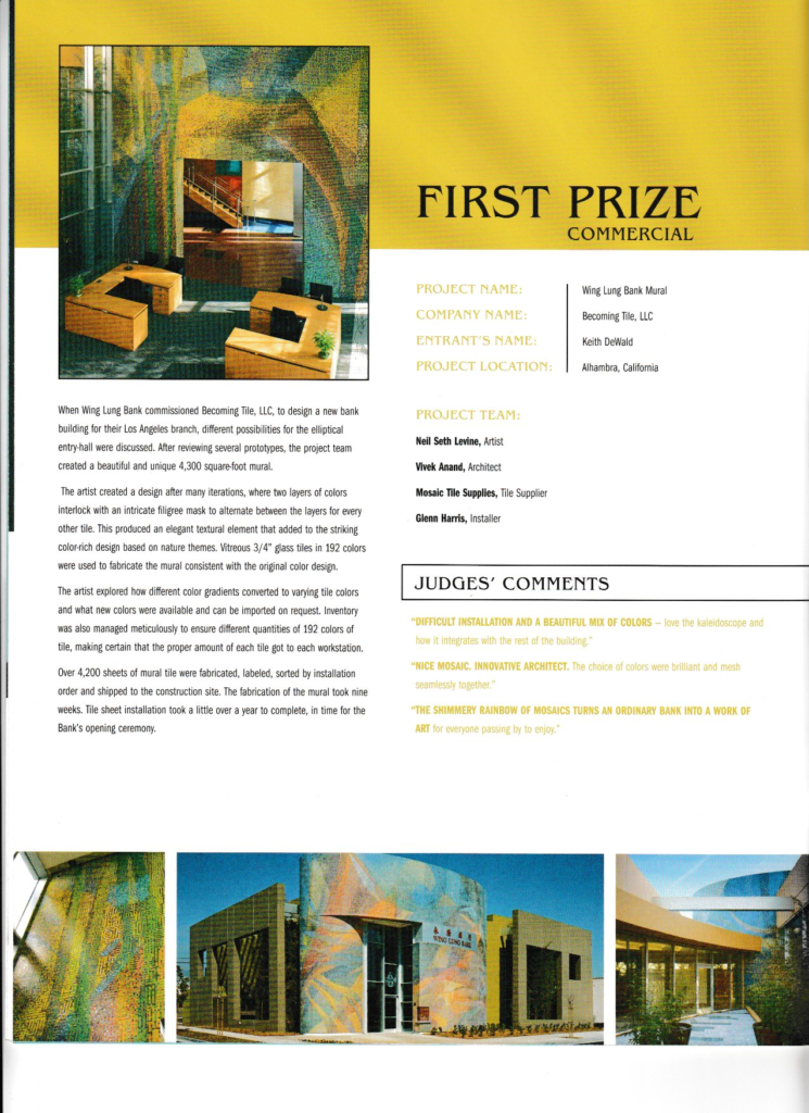 Coverings 2007 Spectrum Awards booklet page: Wing Lung Bank Mural, First Prize Commercial, Becoming Tile